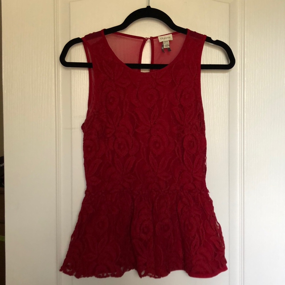 2 for $25 Dynamite: Sheer back red peplum shirt